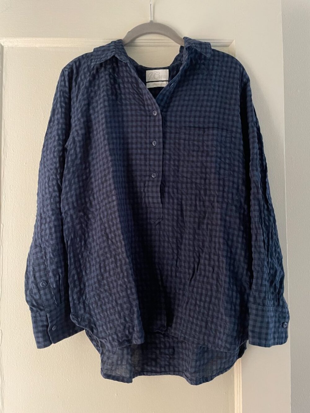 J. Crew Blue Gingham Half Button Shirt | Size 12